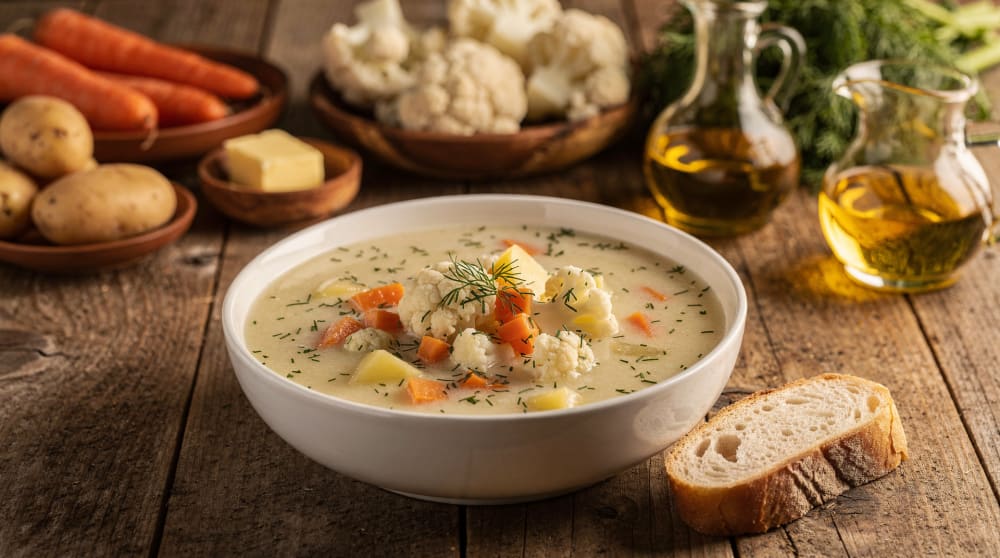 Blumenkohlsuppe mit Kartoffeln und Karotten
