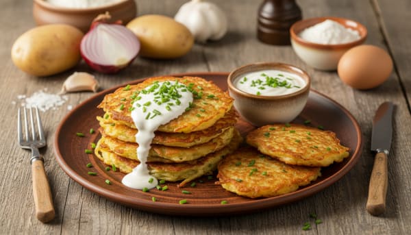 Chrupiące placki ziemniaczane ze śmietaną i szczypiorkiem