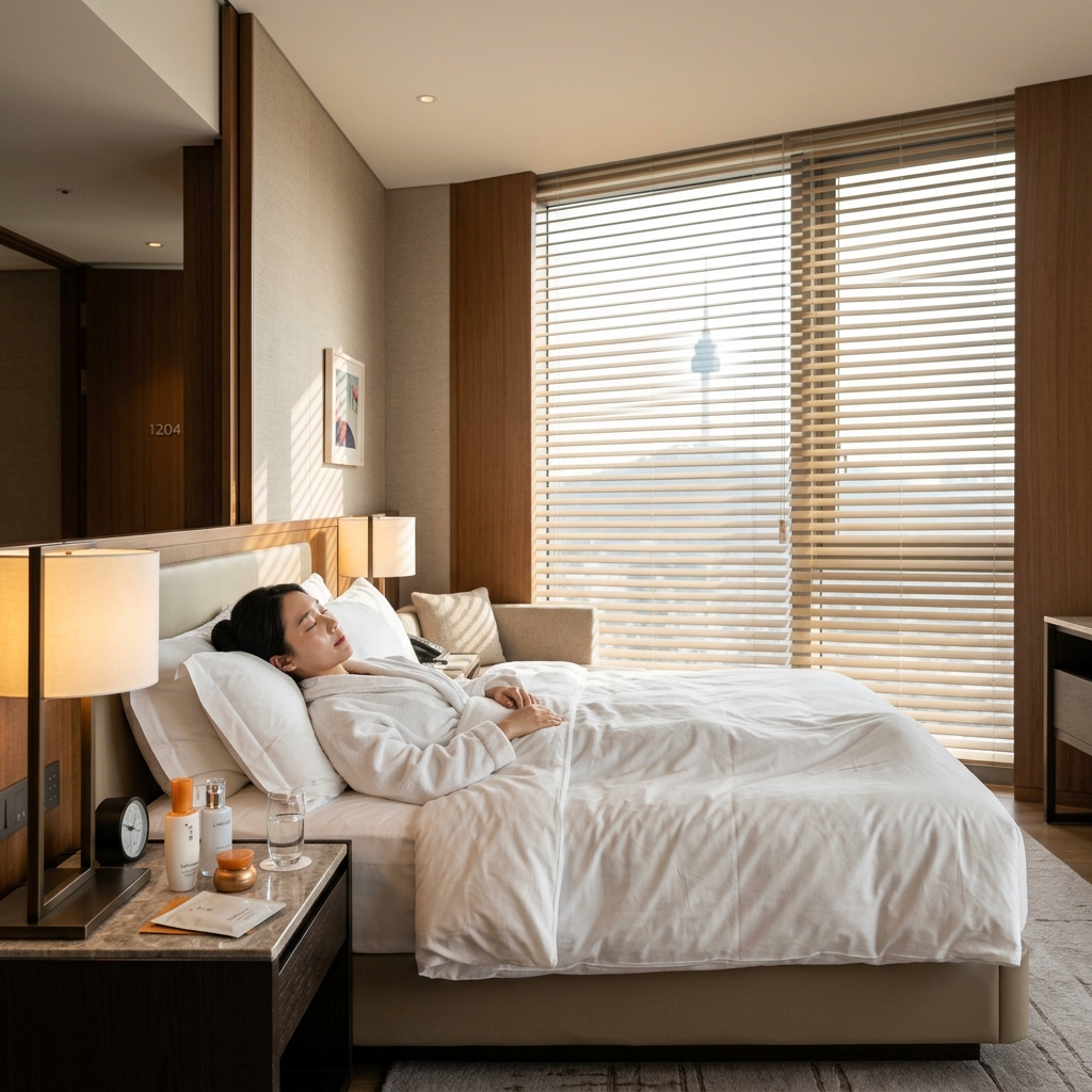 Boutique hotel room near Gangnam skincare clinic in Seoul