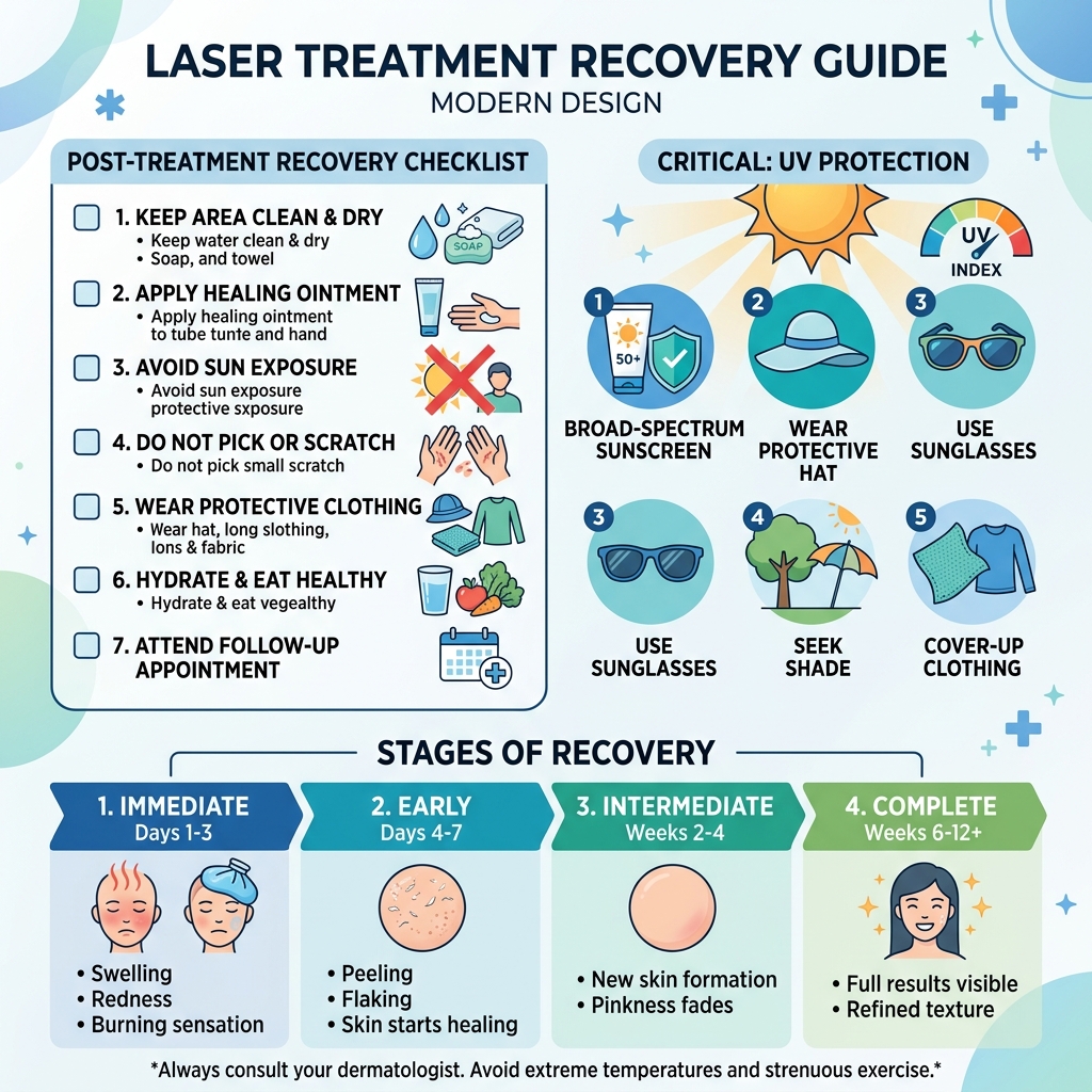 Post-laser skincare recovery checklist infographic for medical travelers