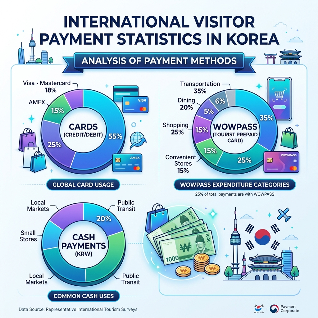 Foreign tourist payment method statistics breakdown infographic Korea 2026