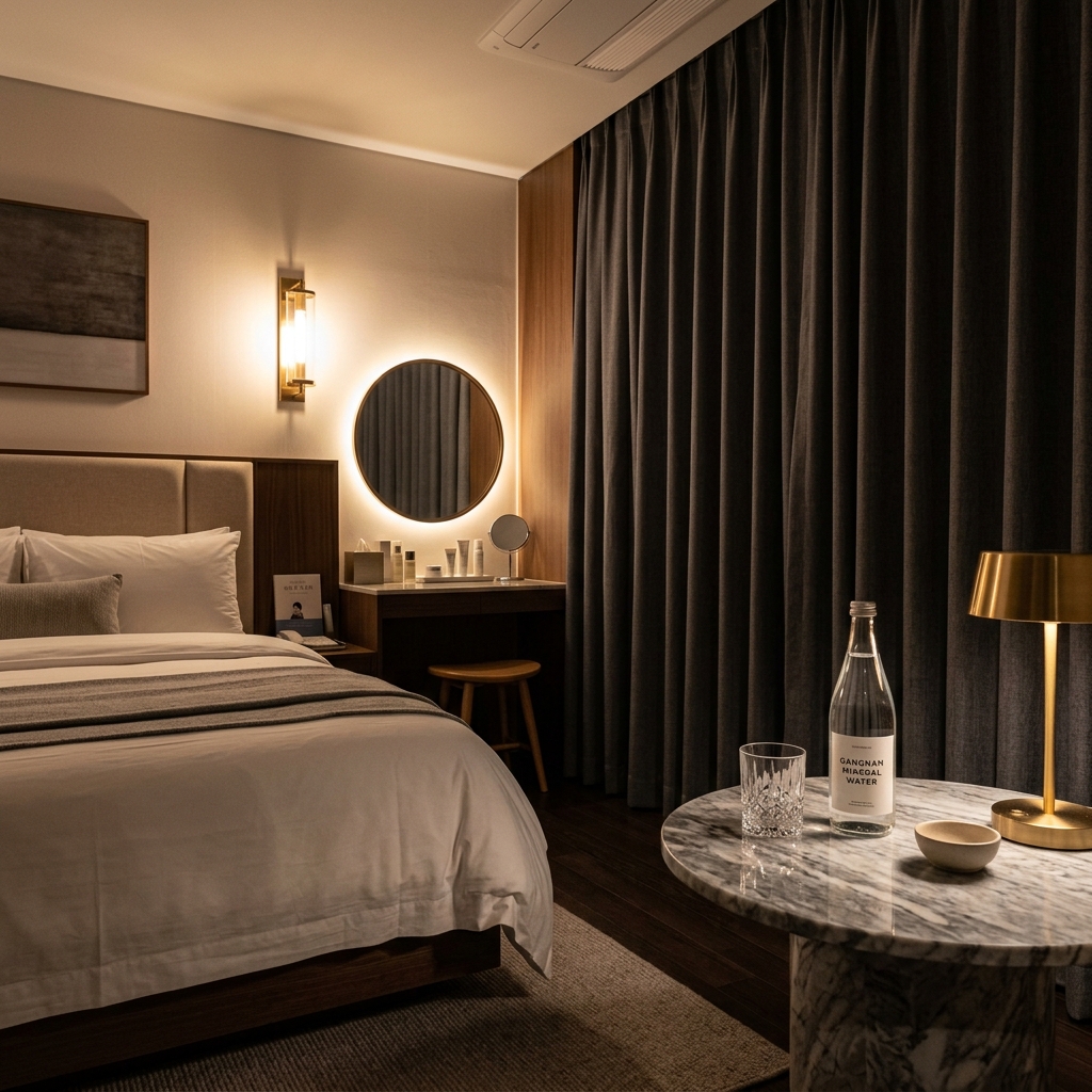 Tranquil luxury recovery hotel room interior in Gangnam Seoul