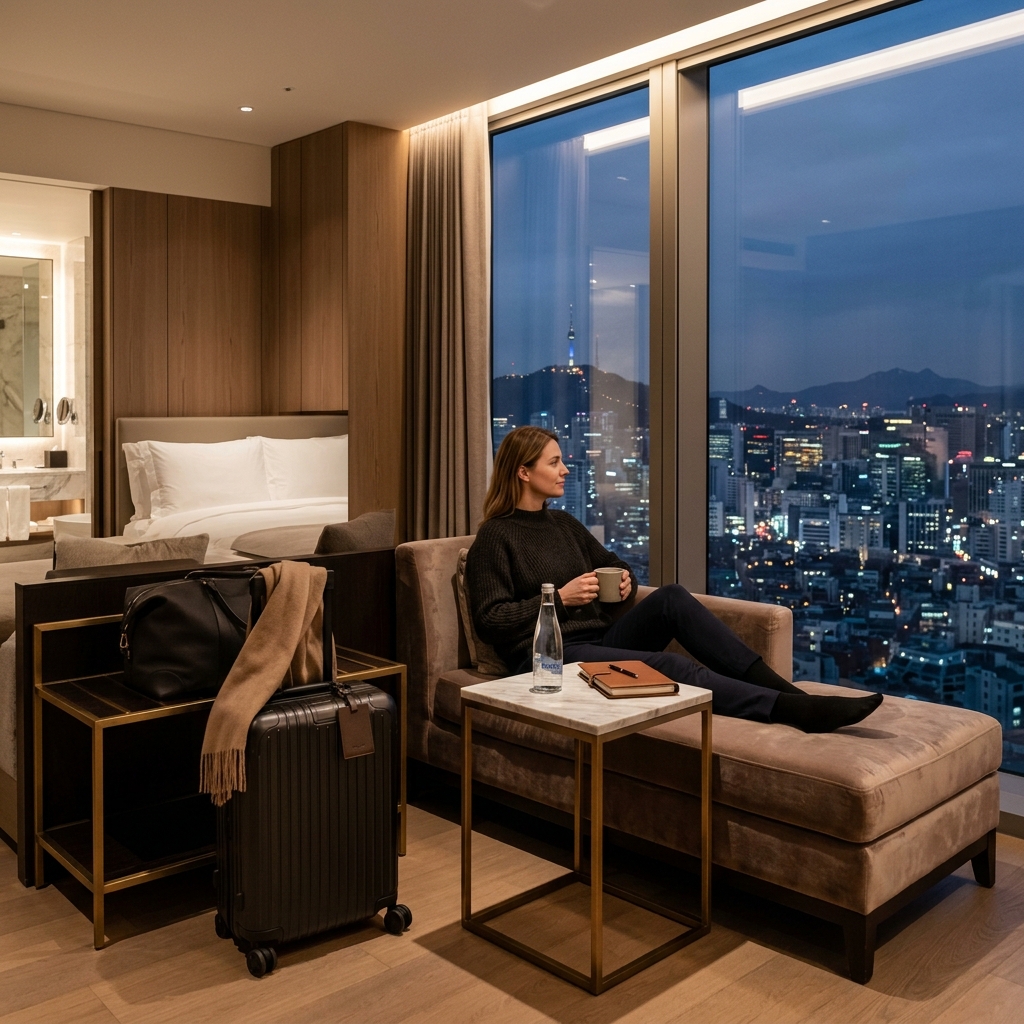 International traveler staying at a Seoul hotel during a medical tourism trip