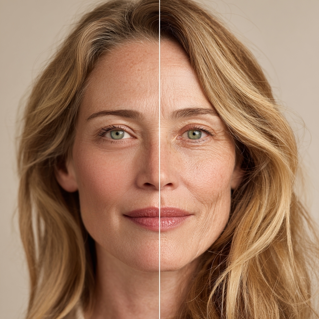 Young and old comparison showing biological age