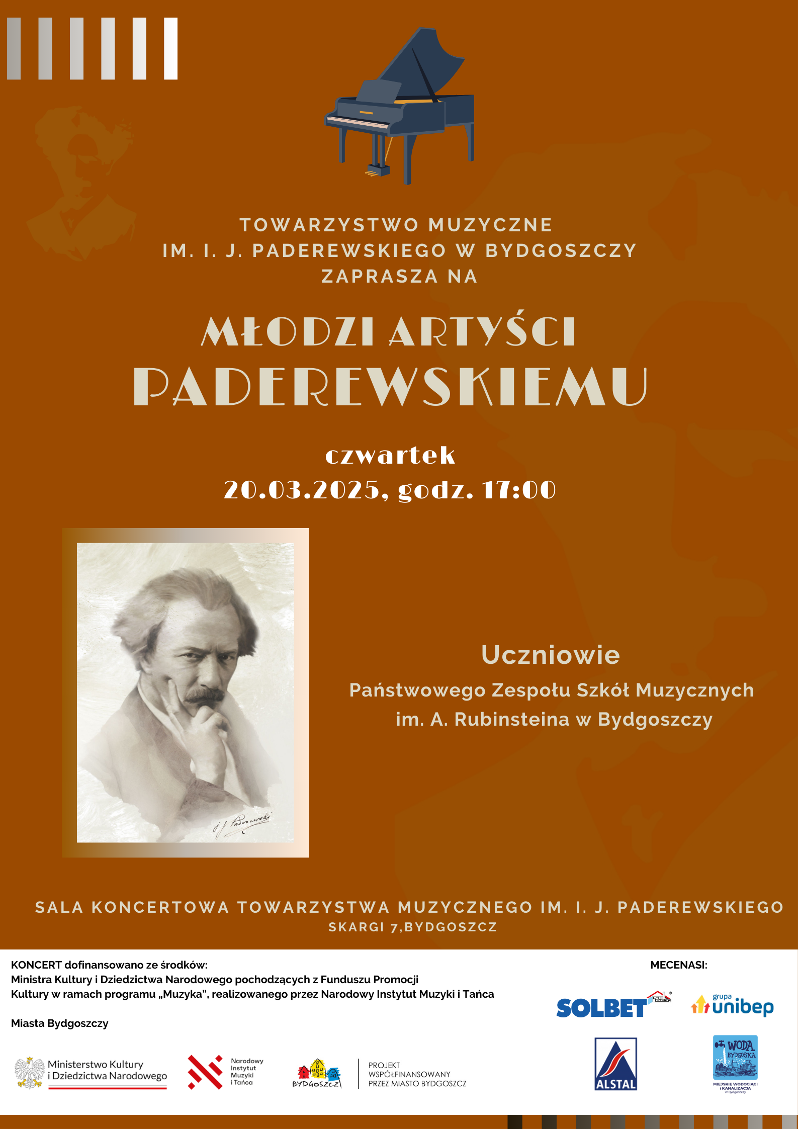 Plakat Młodzi artyści PADEREWSKIEMU