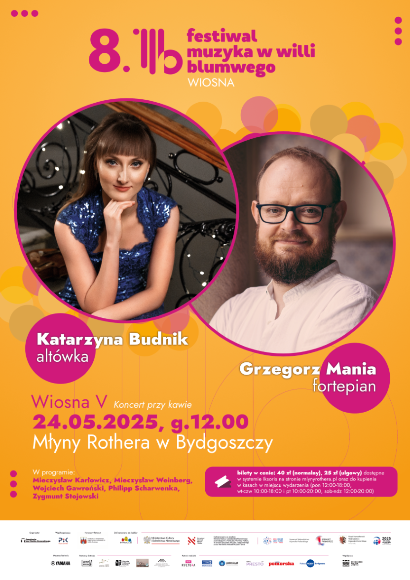 Plakat VIII Festiwal Muzyka w Willi Blumwego / WIOSNA V / 𝐁𝐮𝐝𝐧𝐢𝐤 / 𝐌𝐚𝐧𝐢𝐚