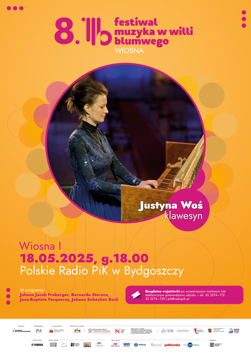 Plakat VIII Festiwal Muzyka w Willi Blumwego / WIOSNA I / 𝗝𝘂𝘀𝘁𝘆𝗻𝗮 𝗪𝗼𝘀́