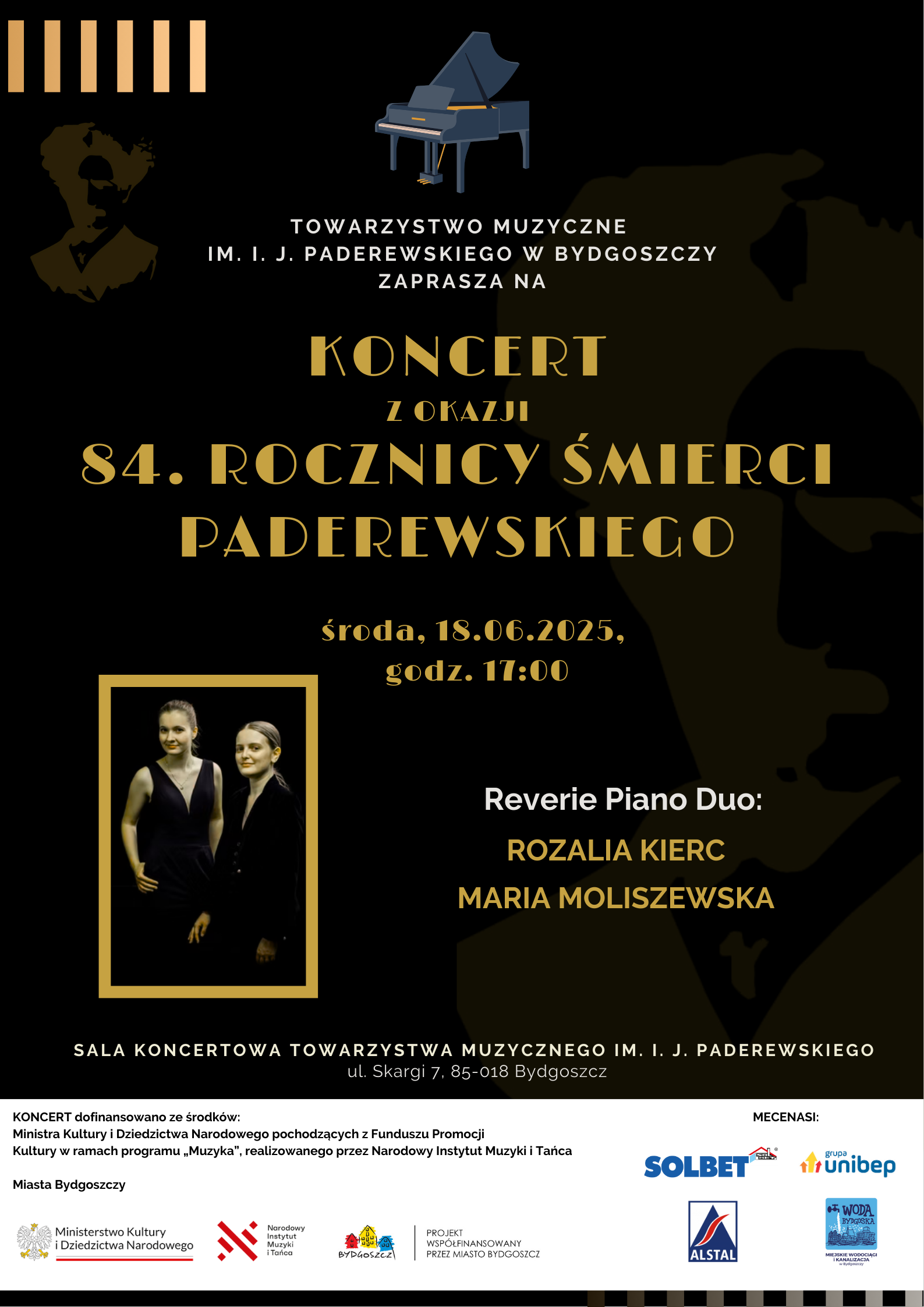 Plakat KONCERT Z OKAZJI 84. ROCZNICY ŚMIERCI IGNACEGO JANA PADEREWSKIEGO