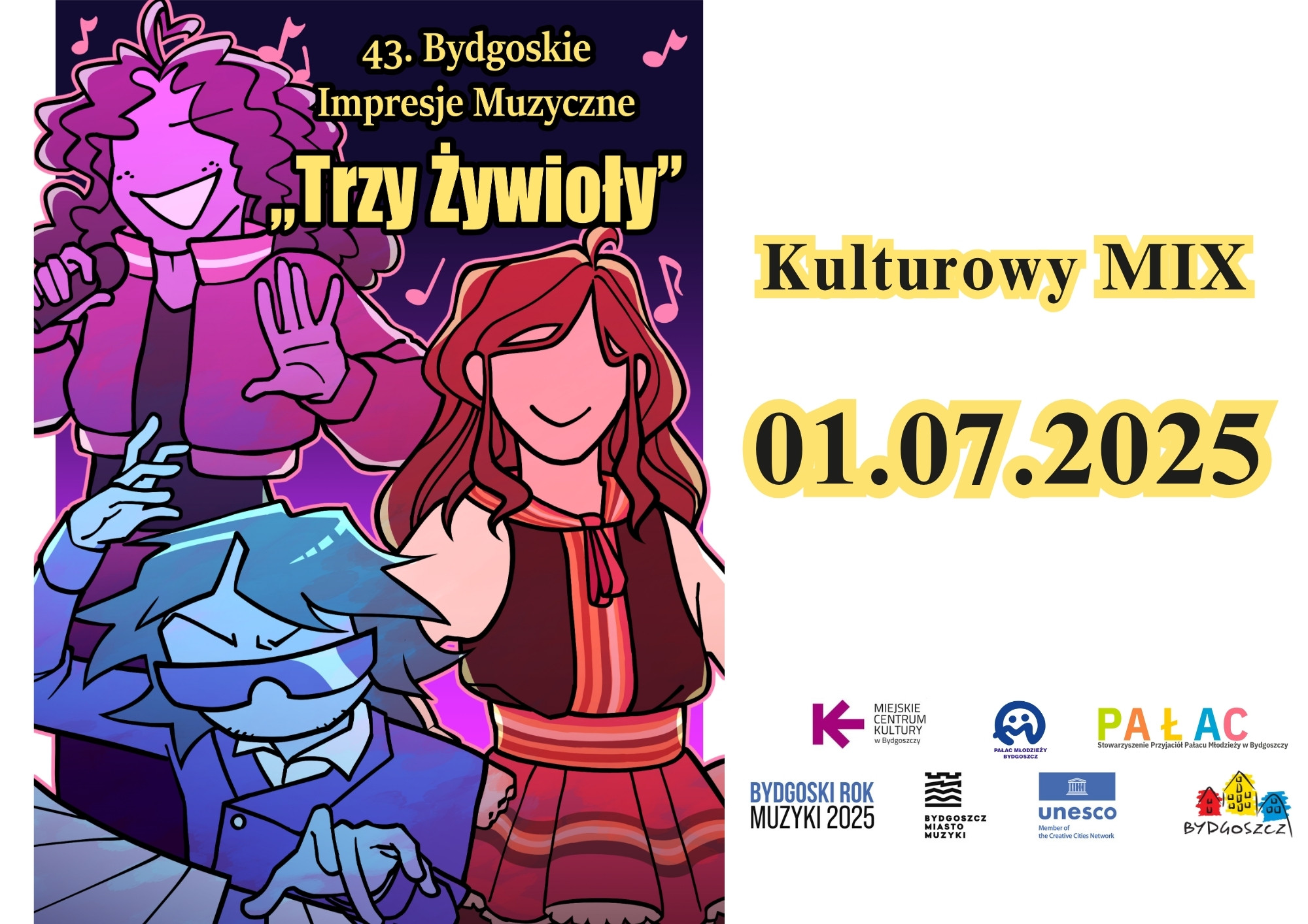 Plakat Kulturowy Mix – Międzynarodowa Zabawa Taneczna na Barce Lemara 43. Bydgoskie Impresje Muzyczne