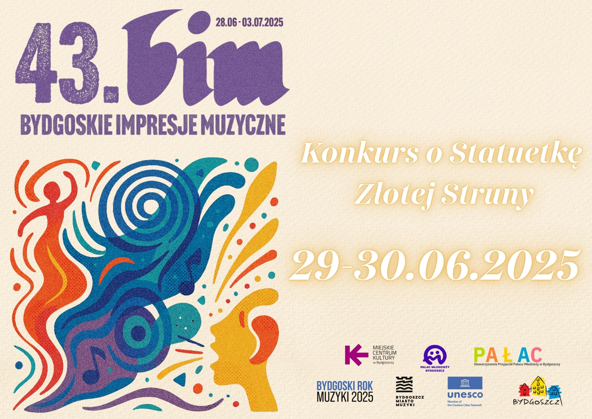 Plakat Konkurs o Statuetkę Złotej Struny w ramach 43. Bydgoskich Impresji Muzycznych