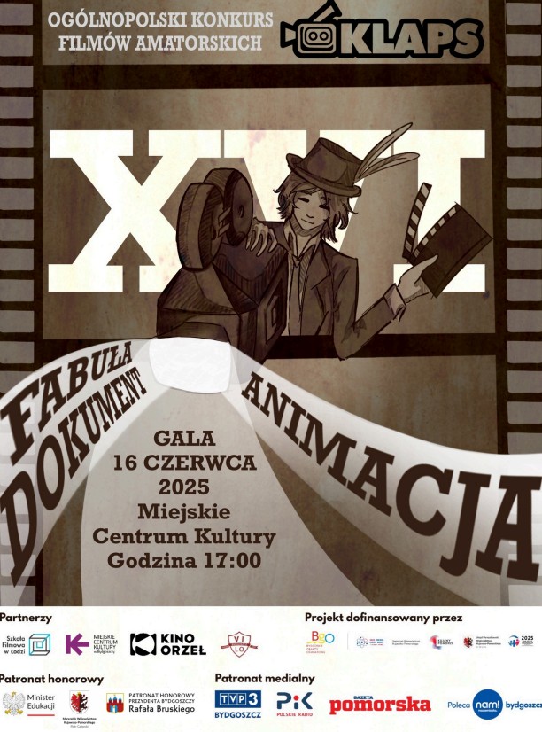 Plakat XVI Ogólnopolski Konkurs Filmów Amatorskich KLAPS – pokaz filmów