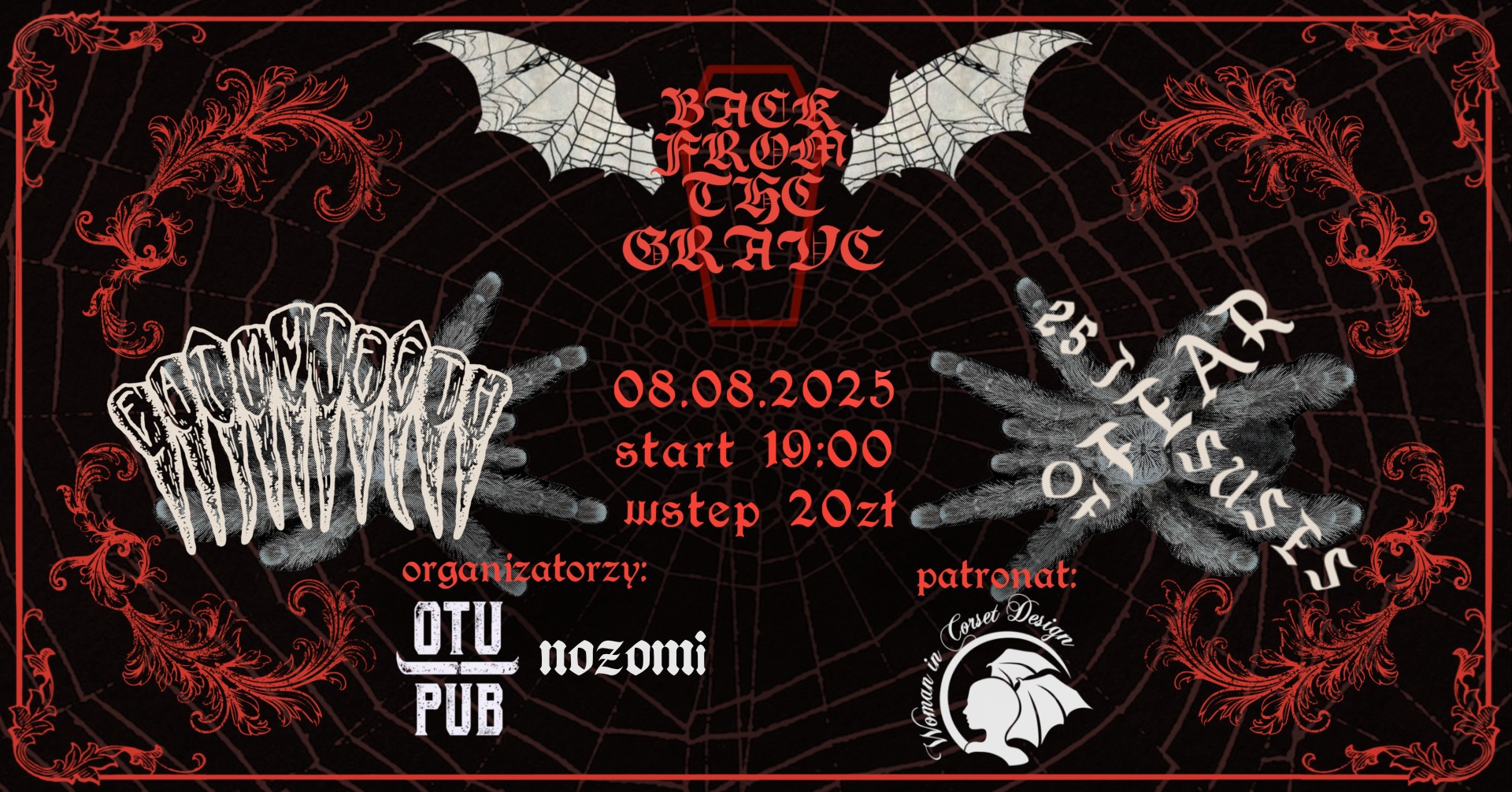 Plakat BACK FROM THE GRAVE PARTY - Eat My Teeth + 25 Jesuses of Fear - 8.08.2025, OTU, Bydgoszcz