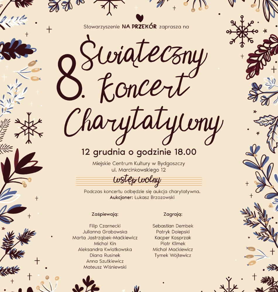 Plakat VIII Świąteczny Koncert Charytatywny Stowarzyszenia „Na Przekór”
