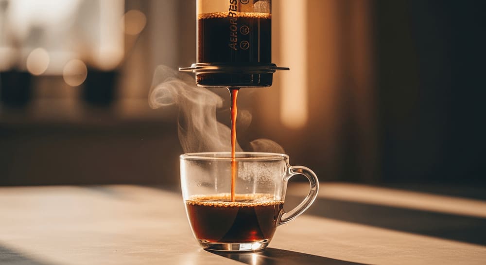 AeroPress in action, brewing coffee