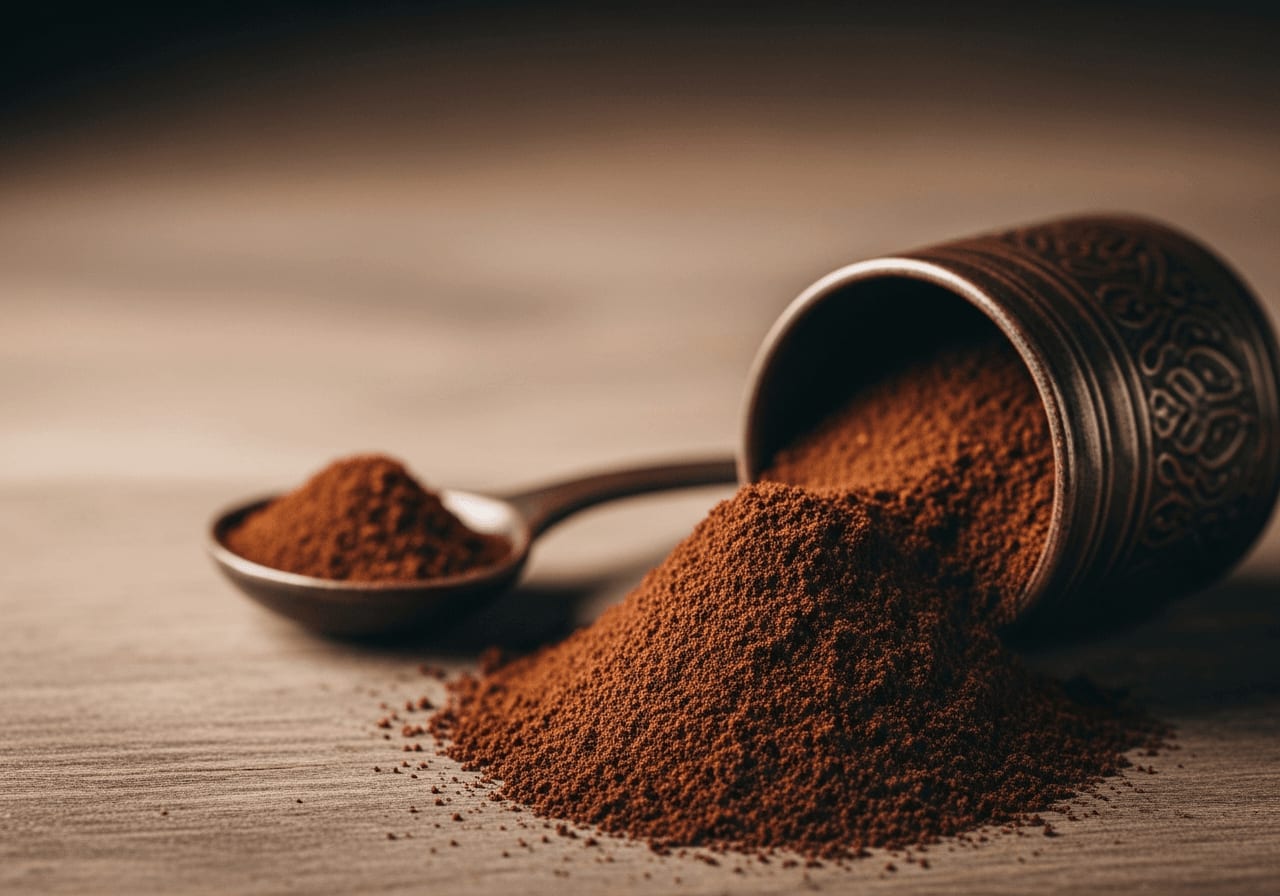 Ground coffee, extra fine, for Turkish coffee.