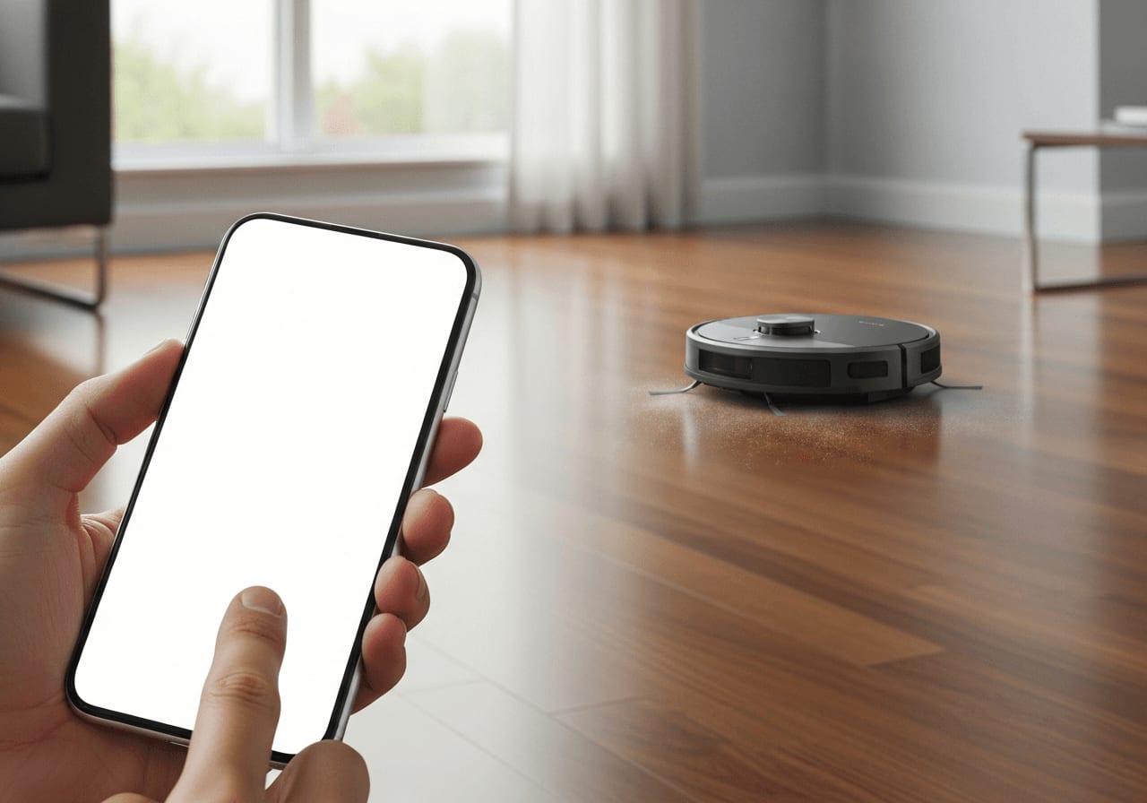 Steuerung der Wasserdurchflussrate des Wischroboters per Smartphone für nebelfeuchtes Wischen ohne Flecken