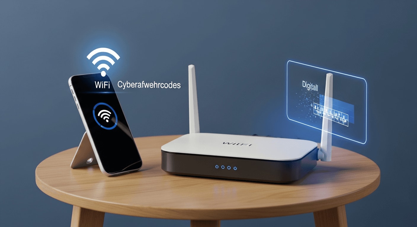 Modernes WLAN-Babyphone neben einem leuchtenden Router auf einem Nachttisch zur Veranschaulichung von Netzwerksicherheit. | Foto: Unsplash