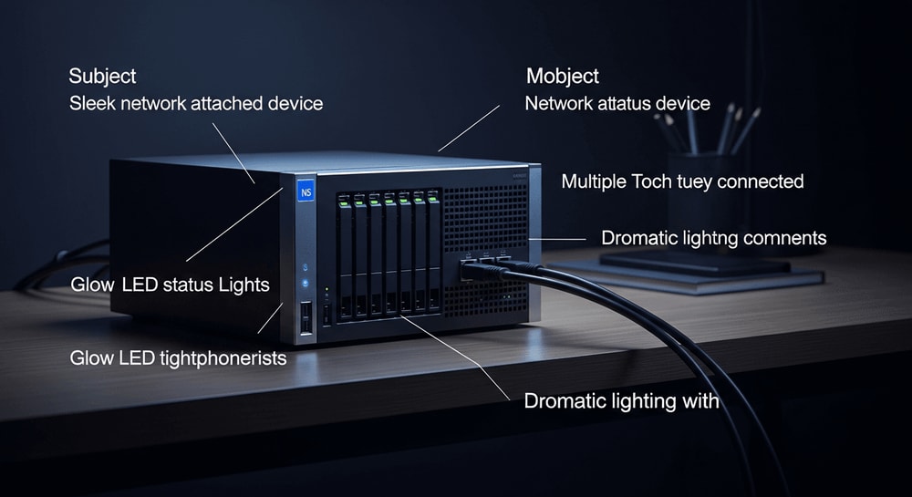 NAS-System mit leuchtenden LEDs als ressourcenschonender Home-Office-Helfer für Docker.