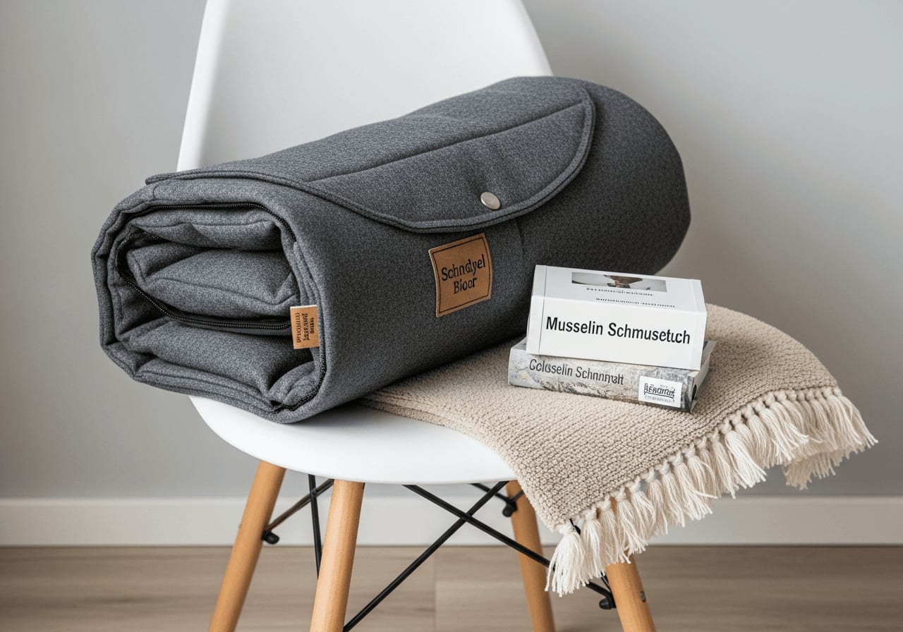 Gefalteter Bio-Schlafsack und ein weiches Musselin-Schmusetuch auf einem Schaukelstuhl für eine sichere und beruhigende Schlafumgebung. | Foto: Unsplash