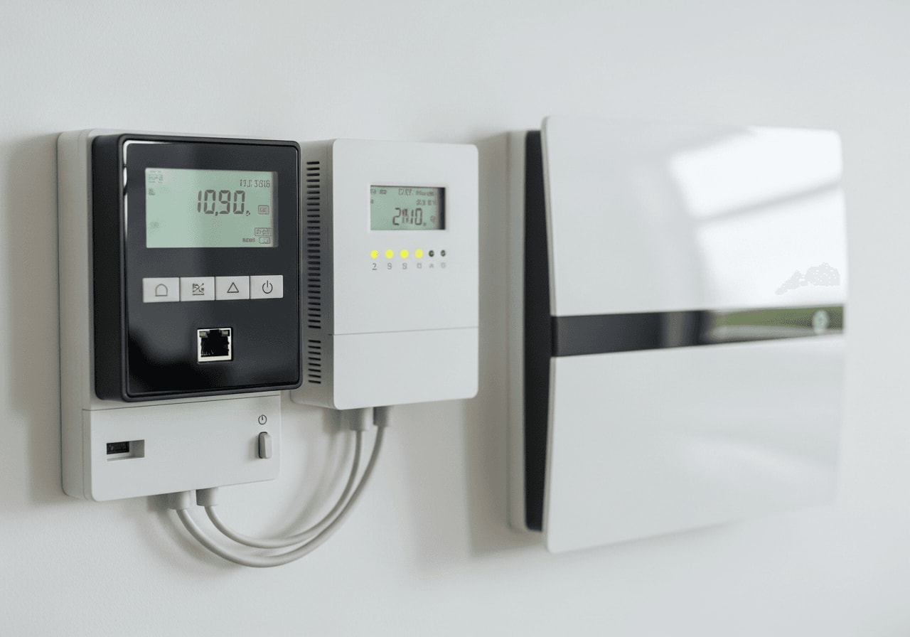 Intelligentes Messsystem mit Smart Meter Gateway und blinkenden LEDs zur Datenübertragung an den Stromnetzbetreiber
