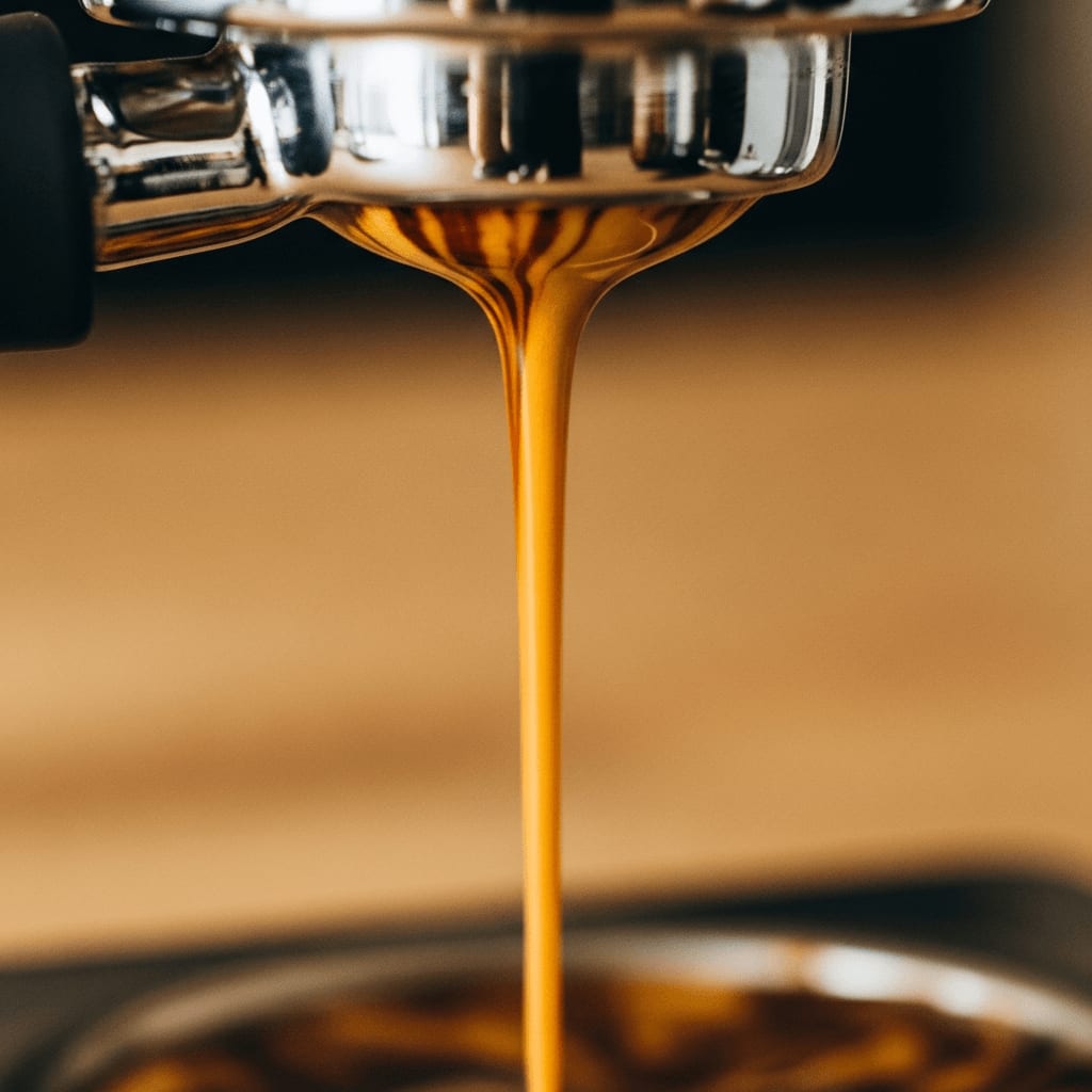 Fehler im Espresso erkennen - Phase 2: Gleichmäßiger, goldbrauner Espressostrahl fließt in der Mitte des Bezugs in die Tasse.