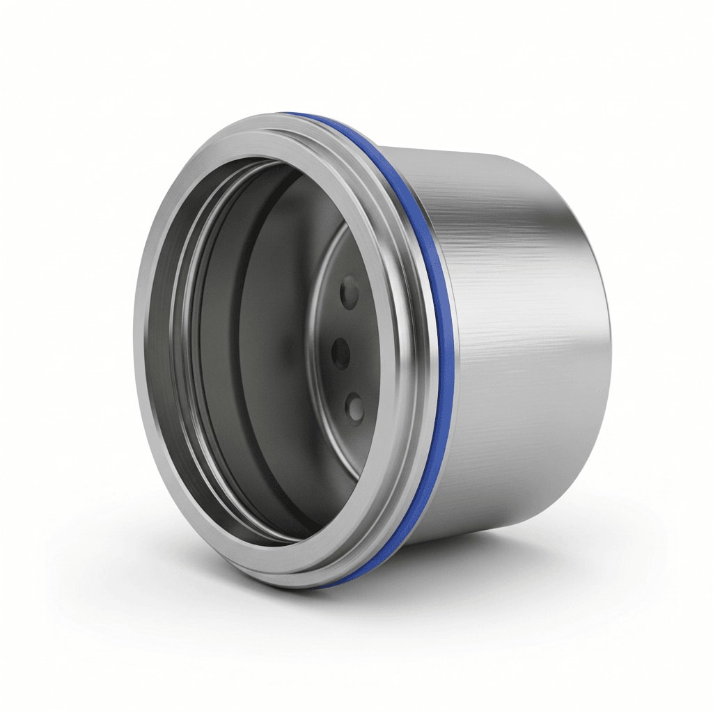 [AI] Premium stainless steel coffee capsule with precision machined holes and a silicone ring