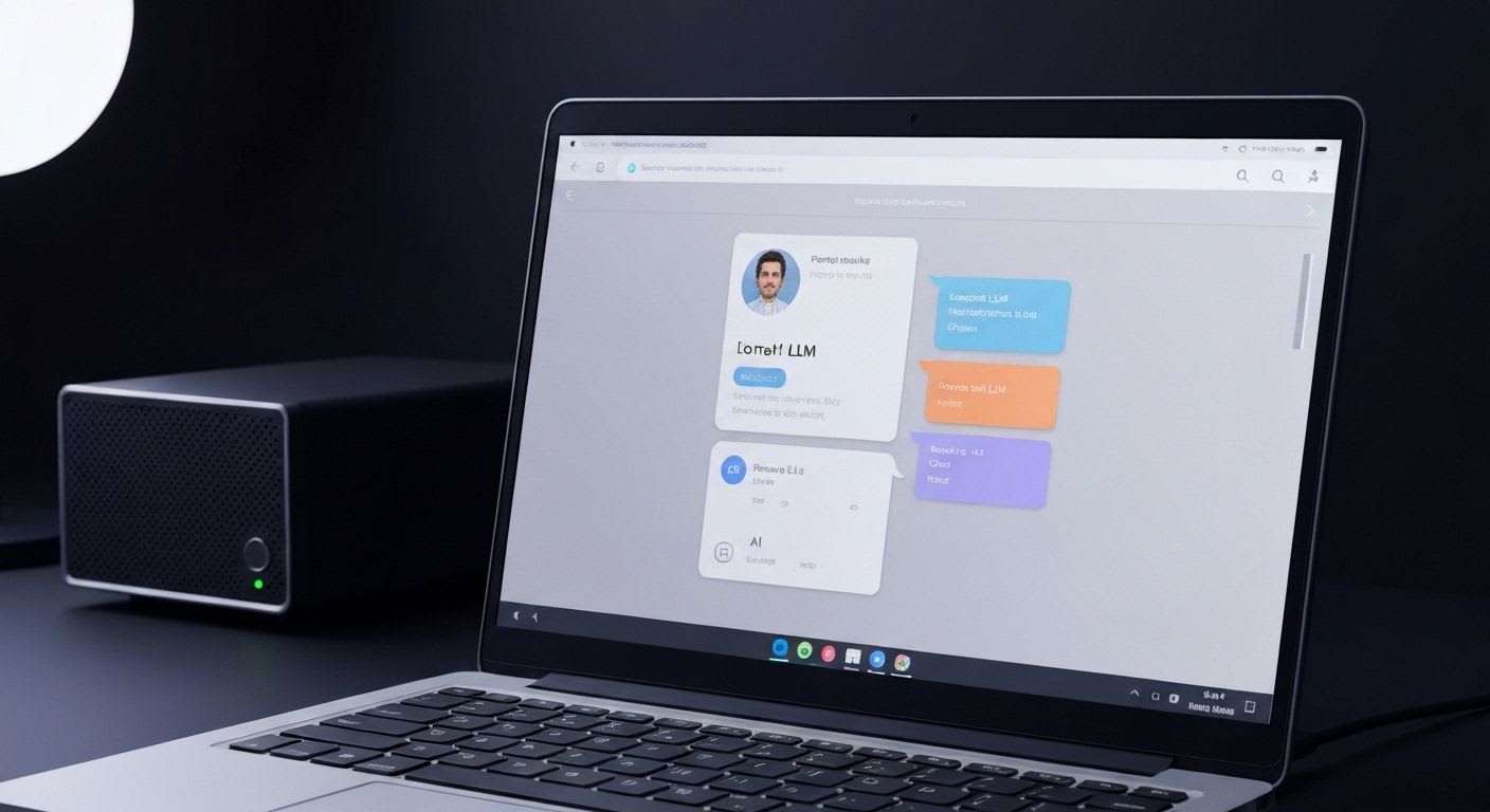 Screenshot der Open WebUI-Benutzeroberfläche auf einem Laptop, die eine Chat-Interaktion mit einem lokal gehosteten Llama 3 KI-Modell auf dem NAS zeigt.