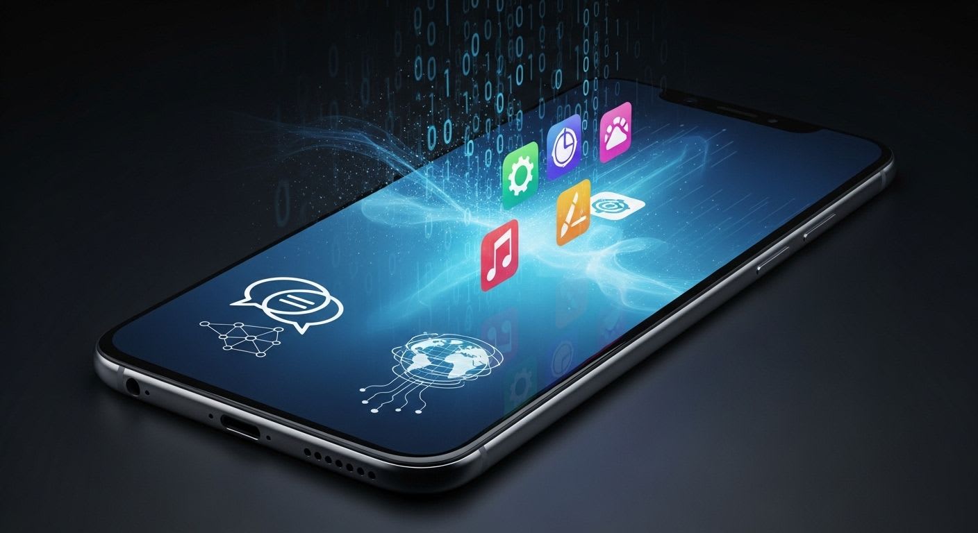 Nahaufnahme eines modernen Smartphone-Displays mit Kernfunktionen und digitalen Informationen, als schnelle Zusammenfassung, was ein Smartphone ist.