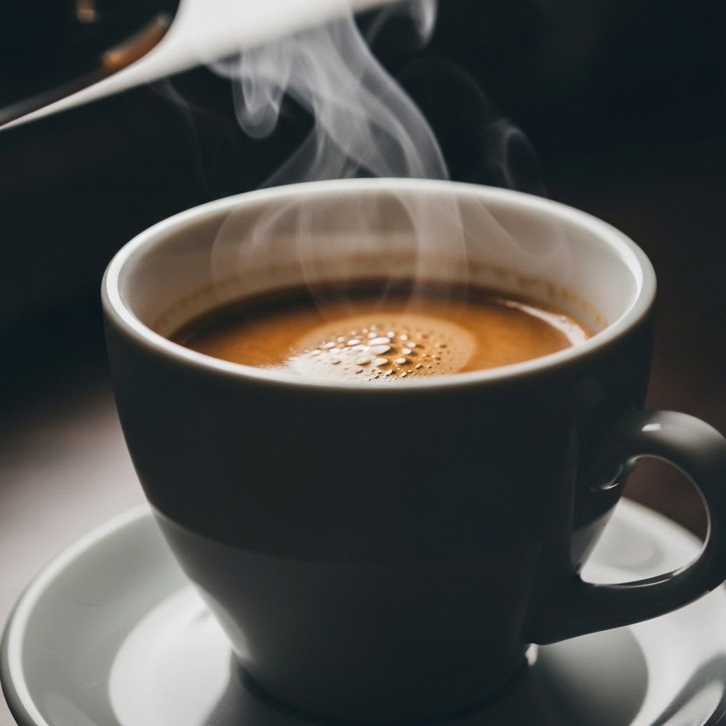 Ein frisch gebrühter Espresso mit aufsteigendem Dampf, der die Bedeutung der richtigen Wassertemperatur für seinen Geschmack hervorhebt.
