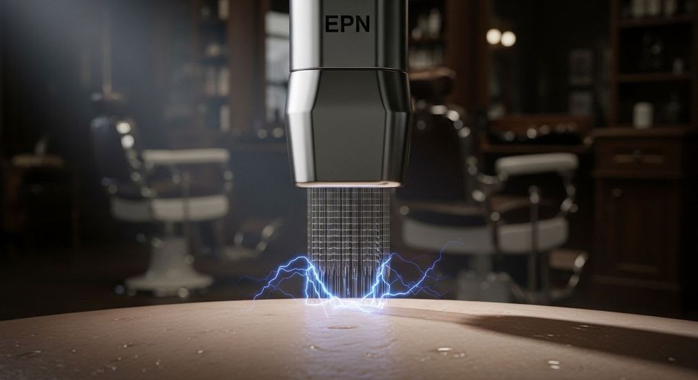 EPN Microneedling Anleitung: Visualisierung der Wirkstoffaufnahme durch Elektroporation und feine Nadeln in der Haut.