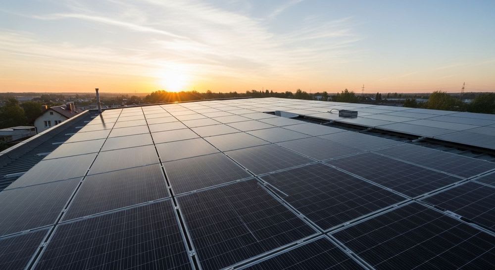 Die optimale Solaranlage Ausrichtung bei Sonnenaufgang, um den Ertrag durch den richtigen Winkel zu maximieren.