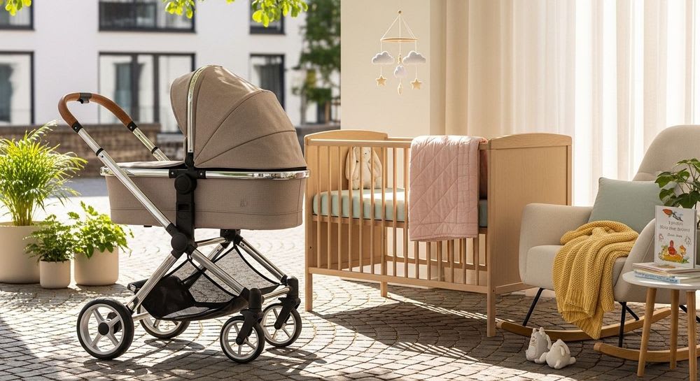 Der Nuna DEMI next Kombikinderwagen in einer stimmungsvollen Aufnahme, die sein hochwertiges Design und seine Qualität hervorhebt.
