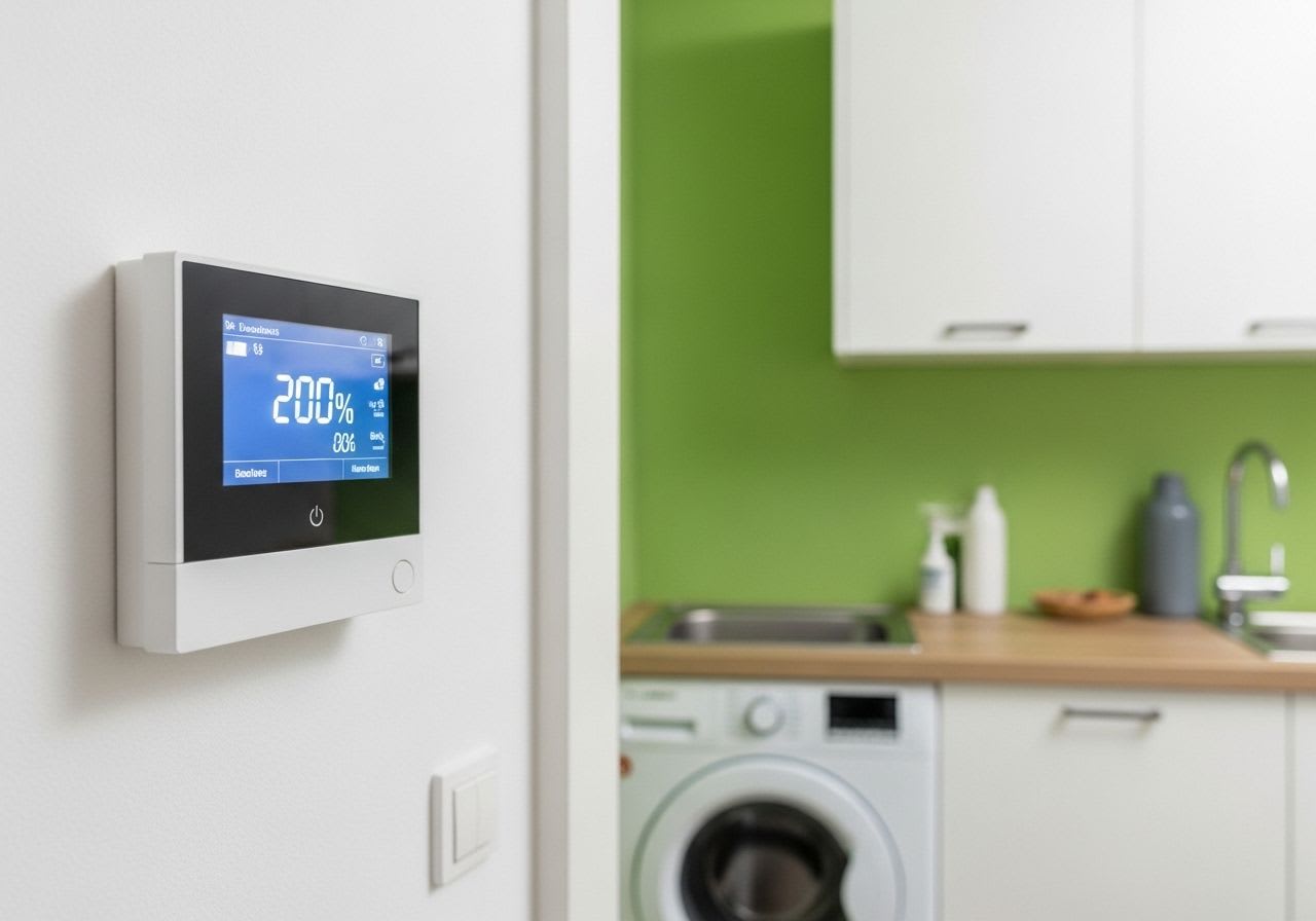 Moderner Smart Meter an der Wand eines deutschen Haushalts, der die Daten zur Smart Meter Pflicht anzeigt.
