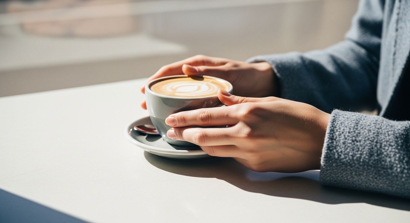 Eine Person genießt einen Cappuccino, dessen Kalorien durch bewusste Wahl der Zutaten für Genuss optimiert sind.
