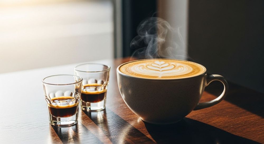 Guide zum starken Genuss: Ein fertiger Assassino Cappuccino, der mit seiner dunklen Farbe und wenig Milchschaum überzeugt.
