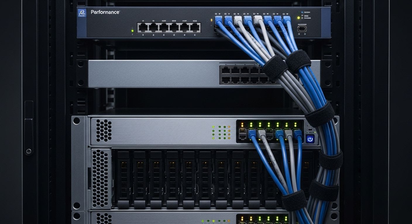 Ein sicherer Serverschrank mit leuchtenden LEDs als Symbol für die Hardware, um eine private Cloud sicher einzurichten.