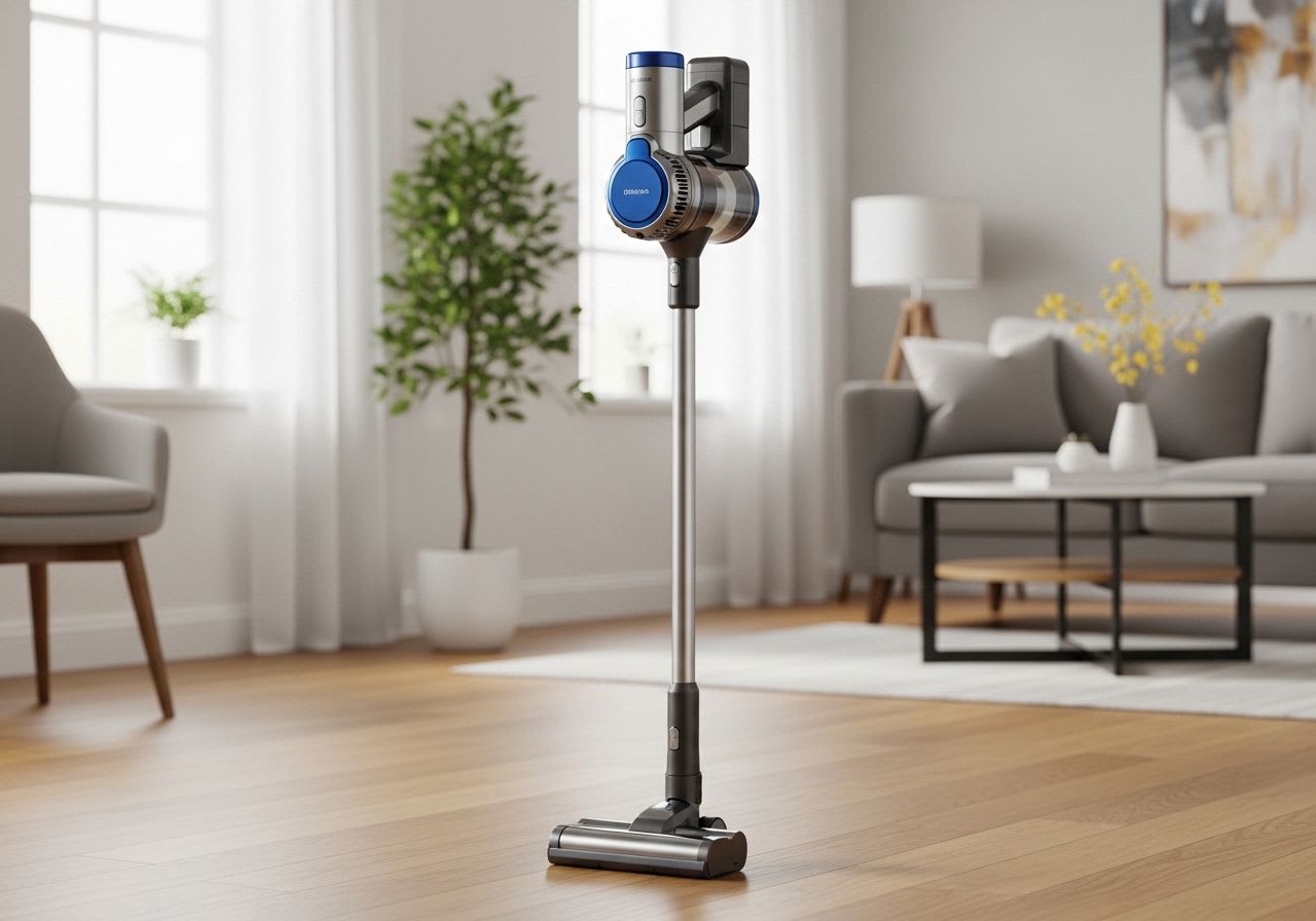 Ein moderner Bosch Akku-Staubsauger kabellos steht in einem hellen Wohnzimmer und symbolisiert Freiheit und Power.
