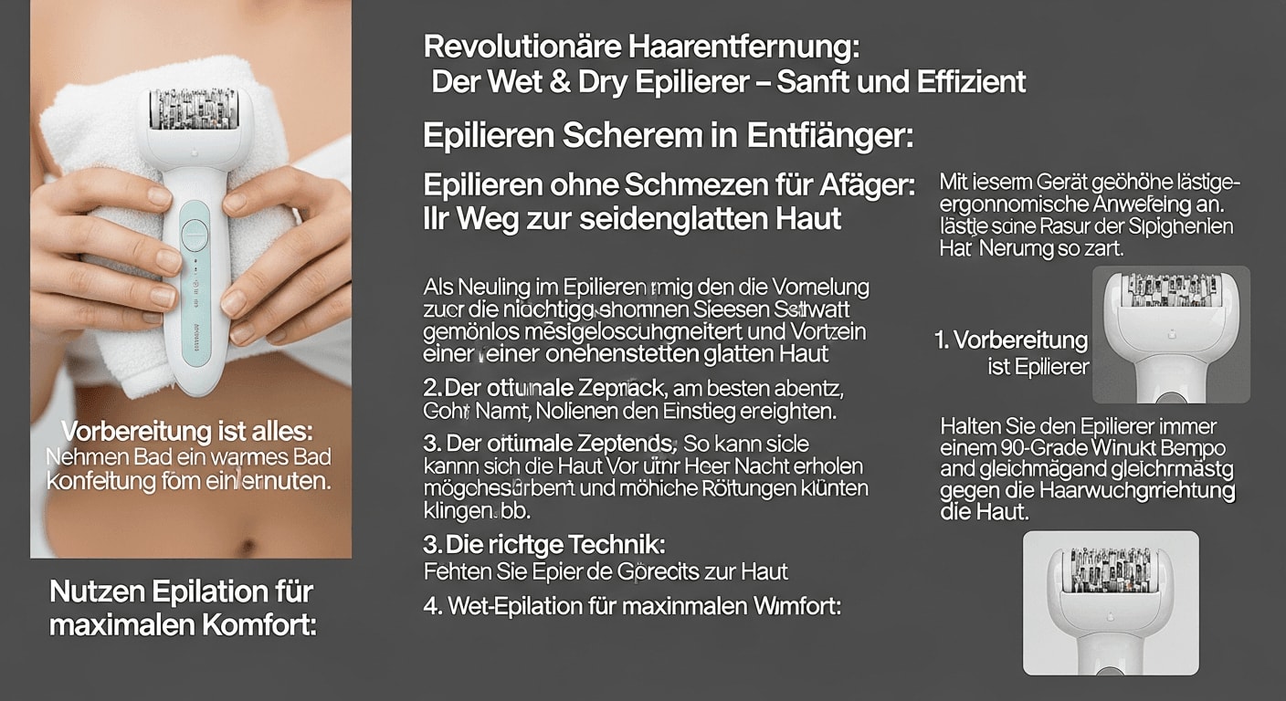 Moderner Wet & Dry Epilierer auf einem weichen Handtuch, ein Tipp zum Epilieren ohne Schmerzen für Anfänger.