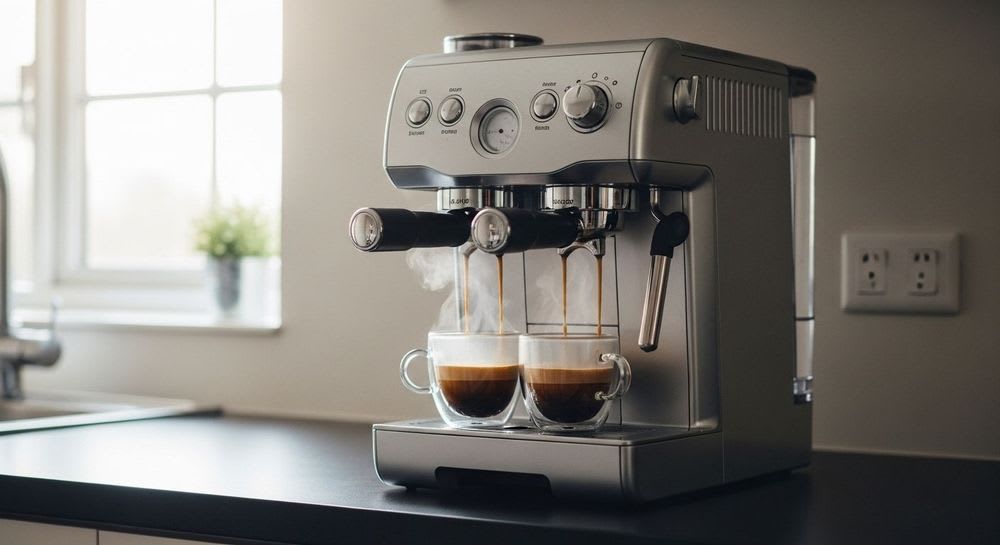Ein DeLonghi Magnifica S Kaffeevollautomat in Betrieb, eine Szene zur Inbetriebnahme aus der Bedienungsanleitung.