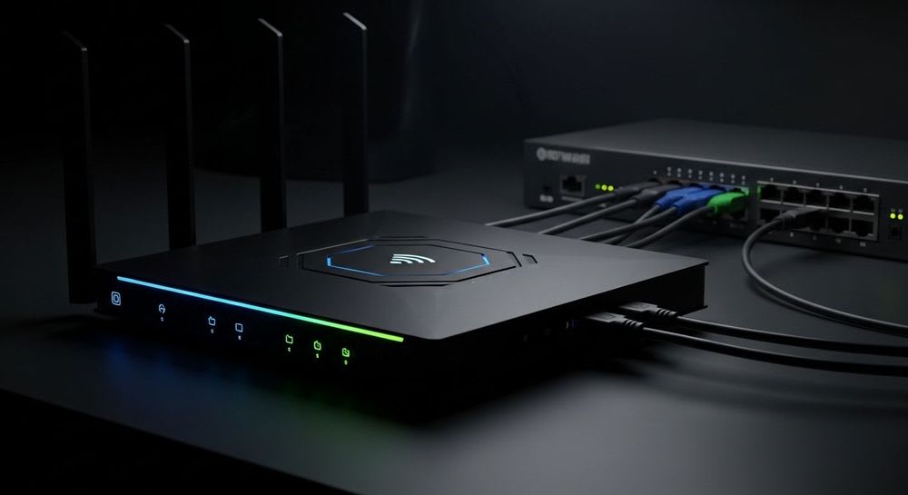 Ein leistungsstarker Router als Zentrale im Smart Home, verbunden mit einem Switch – der ultimative Guide zur Netzwerkoptimierung.
