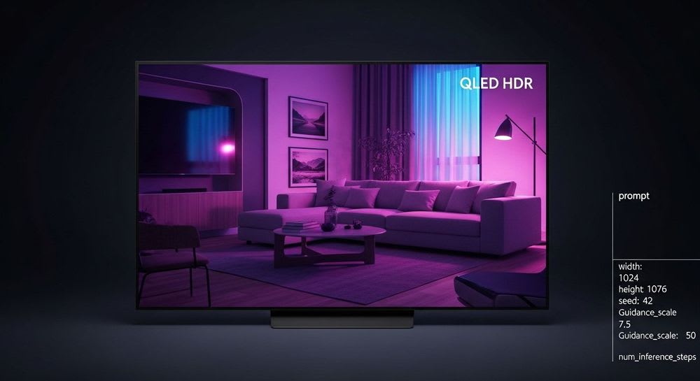 Ein großer QLED-Fernseher im umfassenden Guide, der ein extrem farbintensives HDR-Bild für brillante Bilder darstellt.