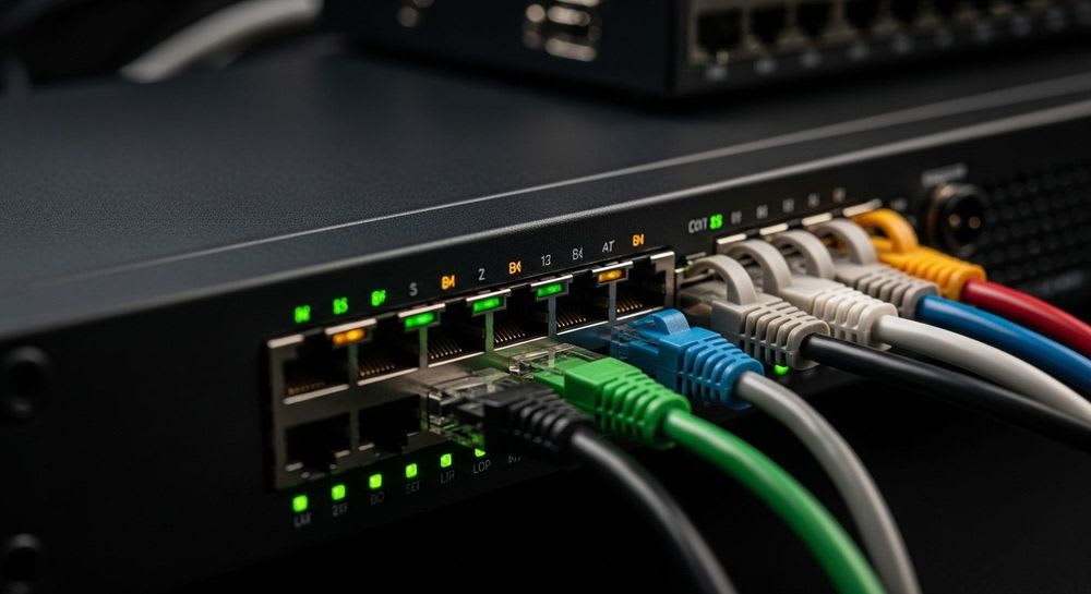 Ein leistungsstarker Netzwerk Switch als zentraler LAN-Verteiler für ein stabiles und schnelles Heimnetzwerk mit vielen Geräten.