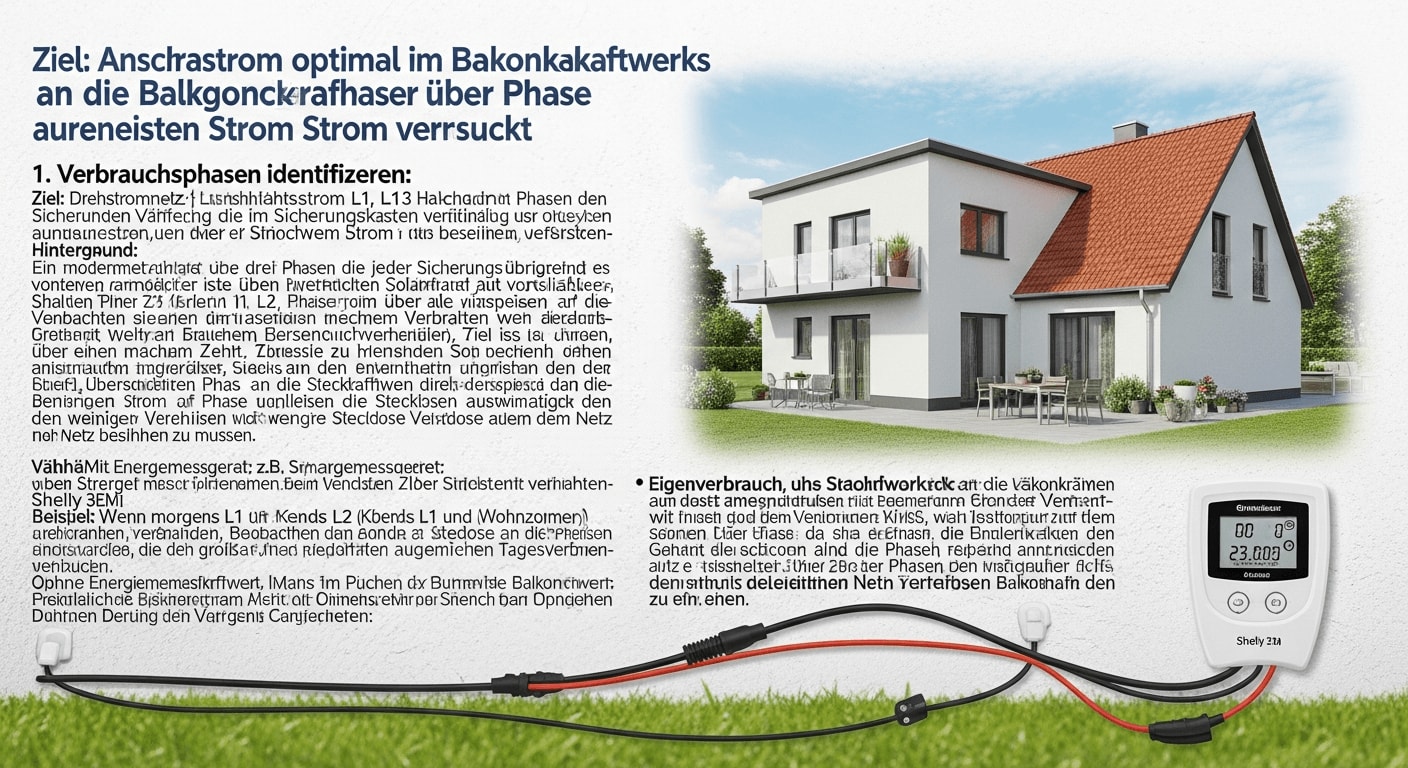 Anschluss eines Balkonkraftwerks an die richtige Phase über eine Steckdose, um Solarstrom effizient zu nutzen.