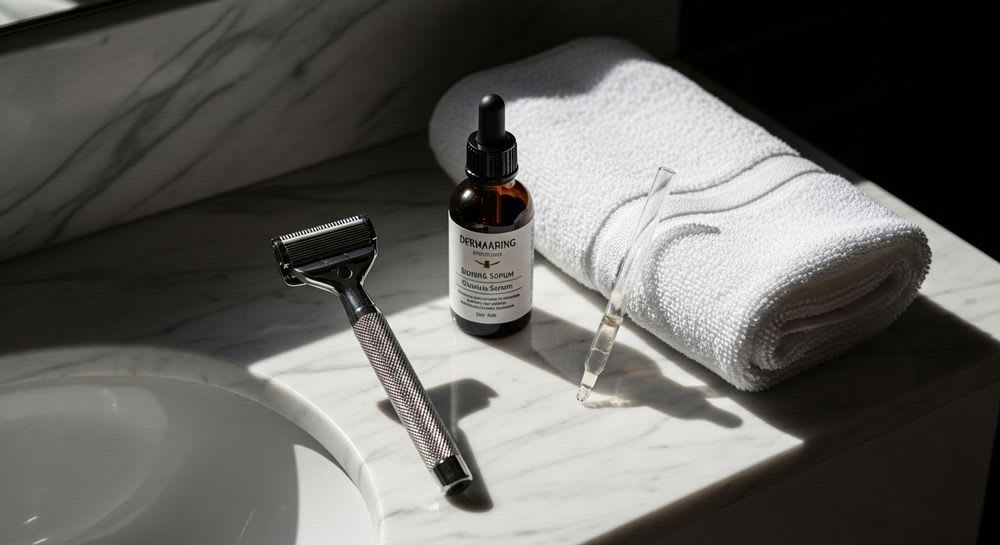 Ultimativer Guide zum Dermaplaning im Gesicht: Werkzeuge und Pflegeprodukte für eine glatte, strahlende Haut.