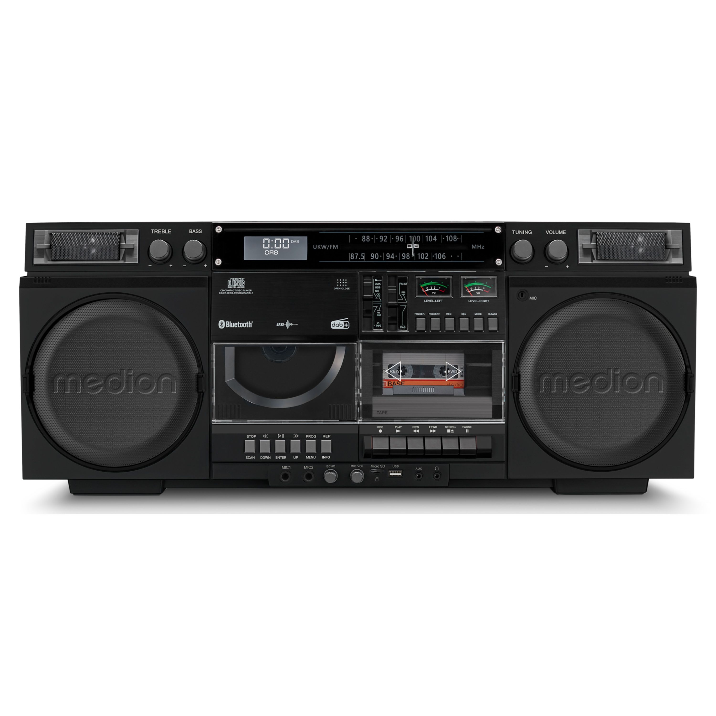 MEDION LIFE P66538 Retro-Boombox schwarz, DAB+/PLL-UKW Radio, Bluetooth® 5.3 für das Abspielen von Smartphone & Co,…