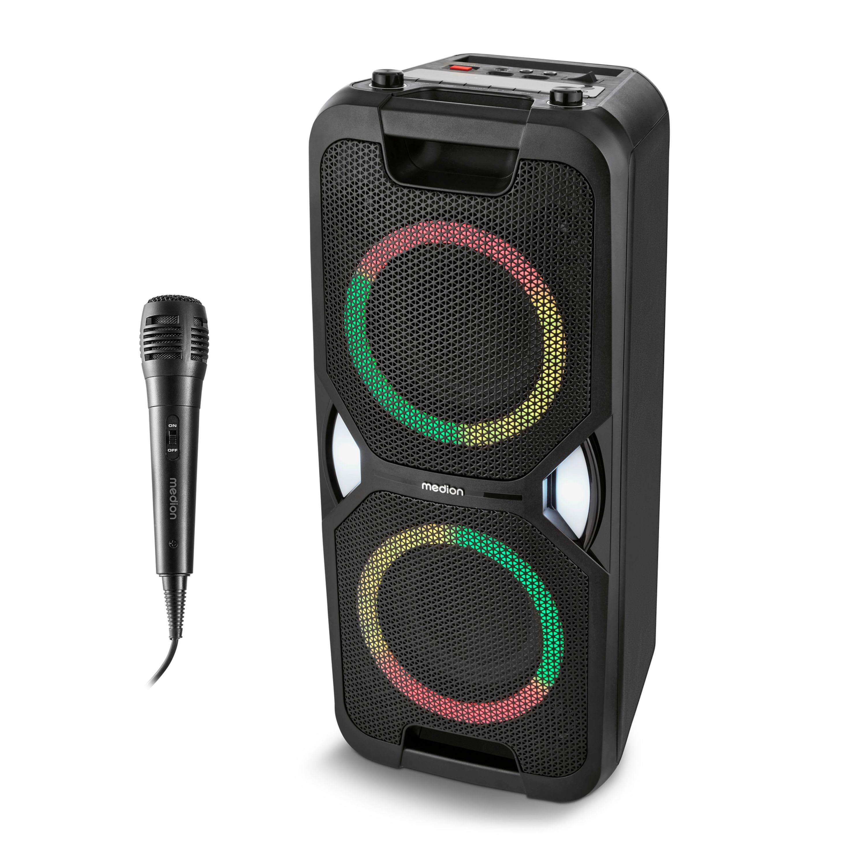 MEDION LIFE PE-1 Pure Partylautsprecher, PLL-UKW Radio, Bluetooth® 5.4, satter Sound, verschiedene Lichteffekte,…