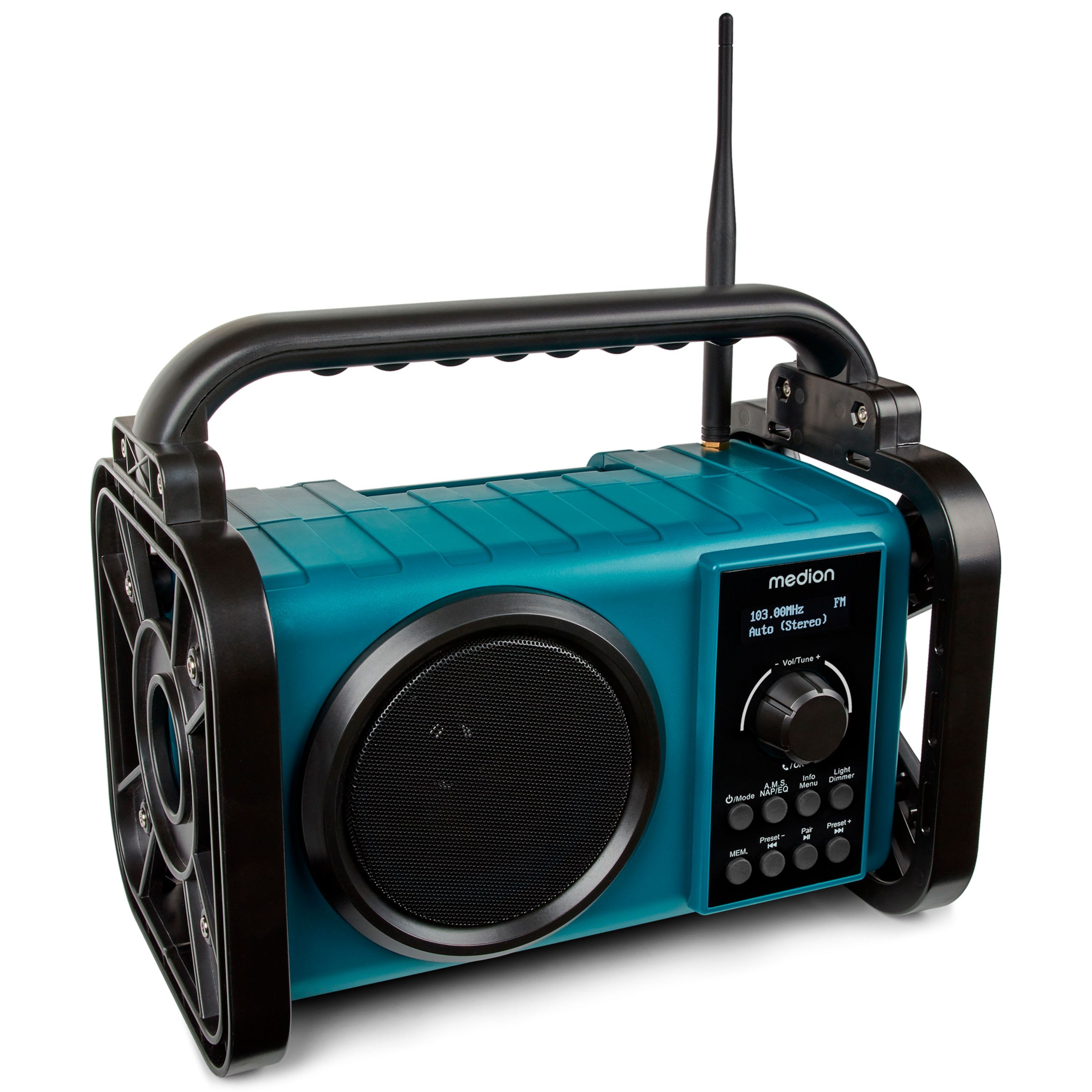MEDION LIFE E66877 Baustellenradio, DAB+/PLL-UKW Radio, Dot Matrix LC-Display, Bluetooth® 5.0, spritzwassergeschützt…
