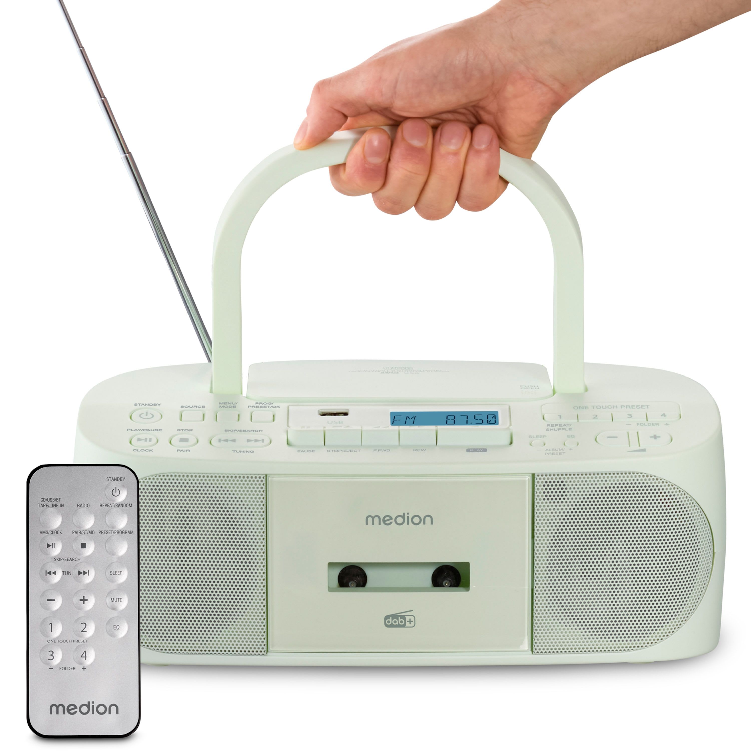 MEDION LIFE DRX-1 Plus Boombox grün, DAB+/PLL-UKW-Stereo Radio, Bluetooth® 5.4, CD-Kassetten-Radio mit MP3-Wiedergabe,…