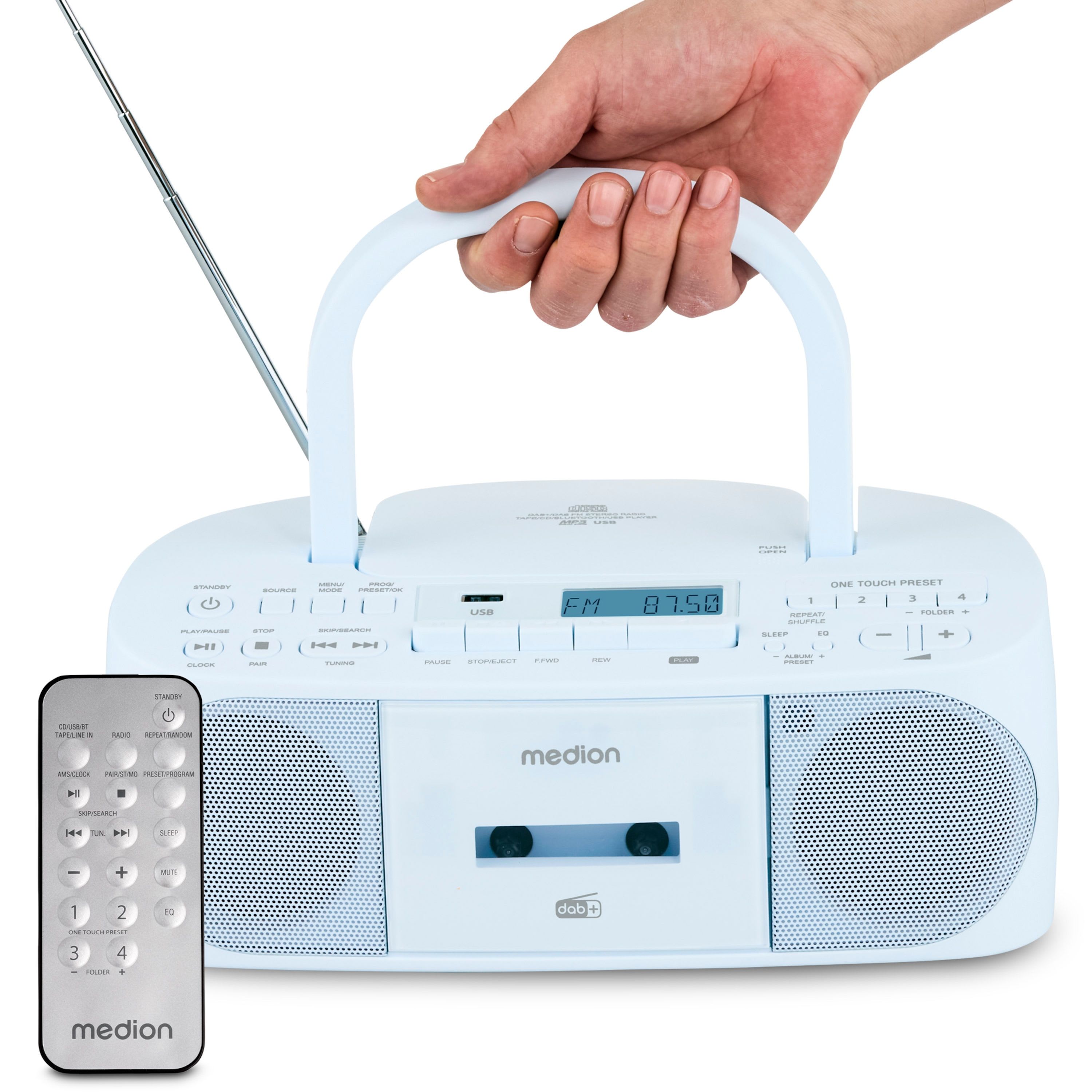 MEDION LIFE DRX-1 Plus Boombox blau, DAB+/PLL-UKW-Stereo Radio, Bluetooth® 5.4, CD-Kassetten-Radio mit MP3-Wiedergabe,…