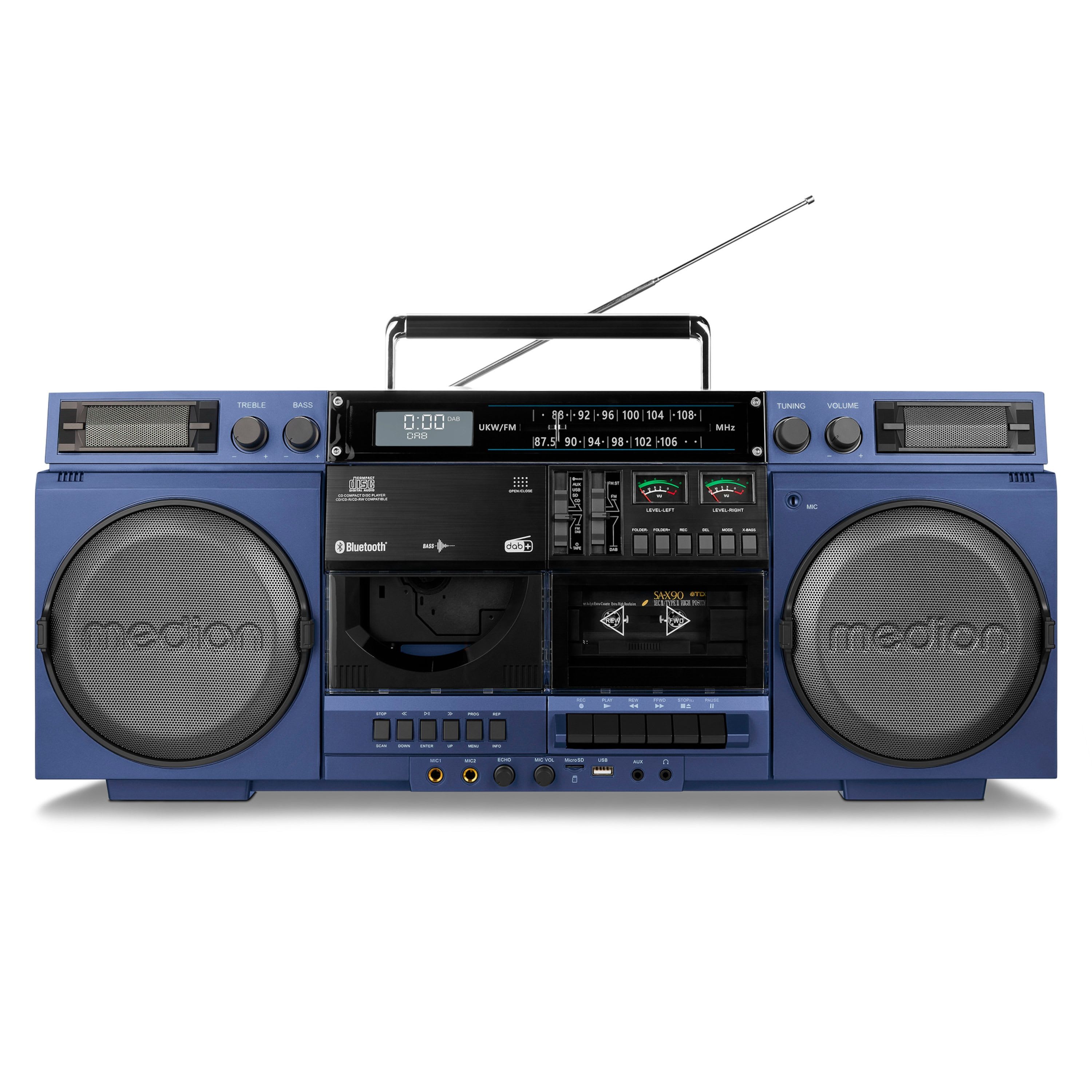MEDION LIFE P66538 Retro-Boombox blau, DAB+/PLL-UKW Radio, Bluetooth® 5.3 für das Abspielen von Smartphone & Co,…